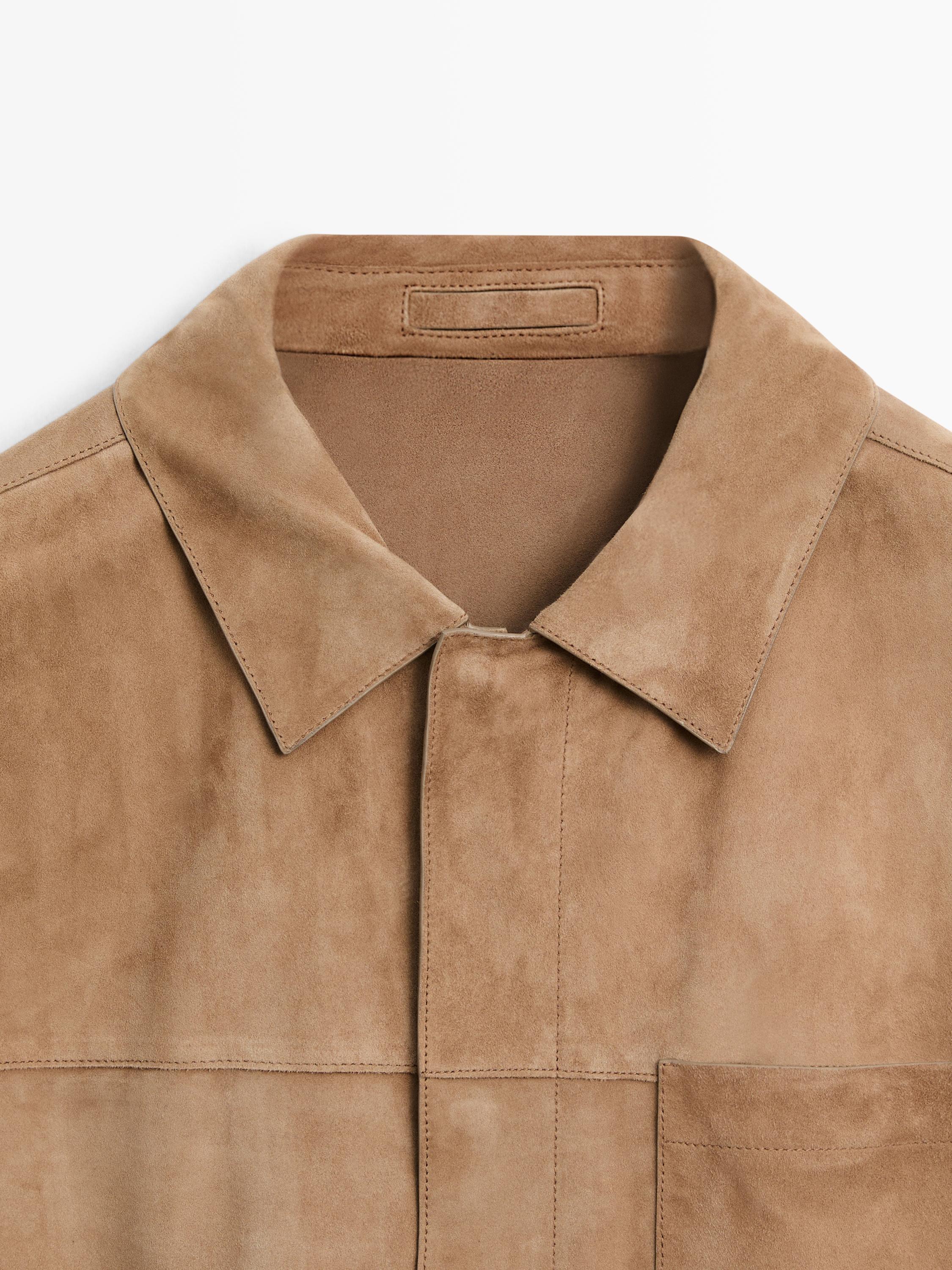 Suede leather jacket with pocket detail